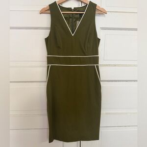 J. Crew Olive Midi Dress with White Accents